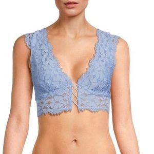 Free People S In the Clouds longline blue lace bra